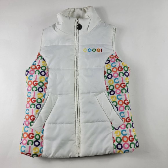 COOGI Jackets & Blazers - Coogi Puffer Vest Sleeveless Womens Medium White Green Rainbow Zip Up